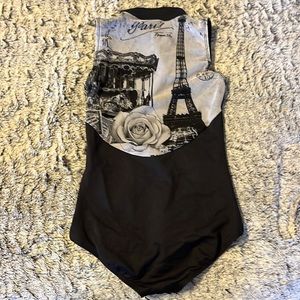 Medium, black with mesh Paris scene, Ainslie Wear, BALLET UNITARD